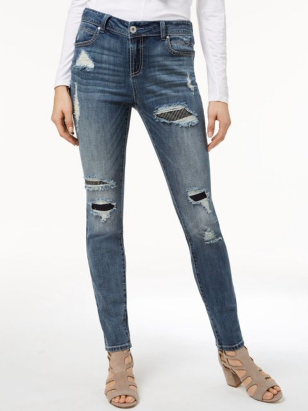 INC International Concepts Rip Repair Skinny Jeans Distressed Blue Size 10